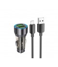 Набор АЗУ 12-24V HOCO NZ12 + кабель Micro, 2xUSB, 36W, кабель 1м, Black, Box