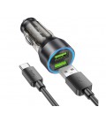 Набор АЗУ 12-24V HOCO NZ12 + кабель Type-C, 2xUSB, 36W, кабель 1м, Black, Box