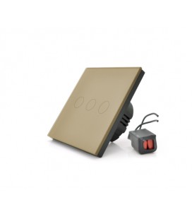 Сенсорный выключатель без заземления + WiFi управление, трехканальный, gold, 86х86х35мм