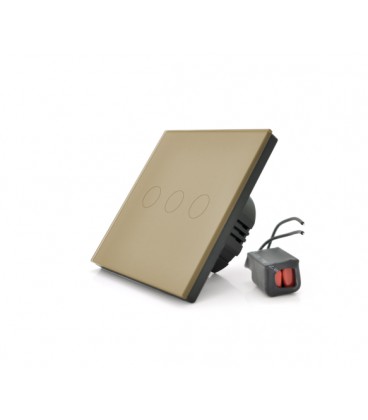 Сенсорный выключатель без заземления + WiFi управление, трехканальный, gold, 86х86х35мм