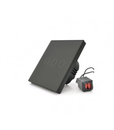 Сенсорный выключатель без заземления + WiFi управление, трехканальный, черный, 86х86х35мм