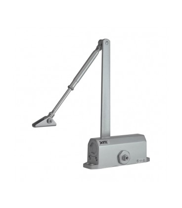 Доводчик DT-63H с фикцацией в открытом положении, усилие 45-65 кг размер 186x45x67 ,серебро
