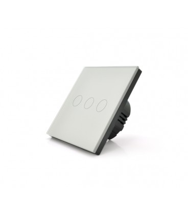 Сенсорный выключатель с заземлением + WiFi управление, трехканальный, белый, 86х86х35мм