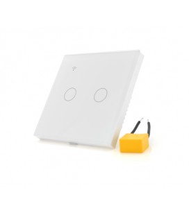 Сенсорный выключатель без заземления + WiFi управление, двухканальный, белый, 86х86х35мм