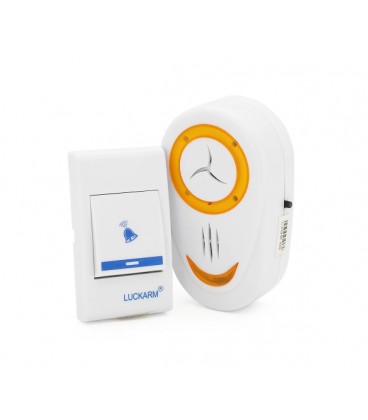 Беспроводной дверной звонок Luckarm 8853, приемник-передатчик, 15 мелодий, светооповещение, дальность 90 метров, White, Blister