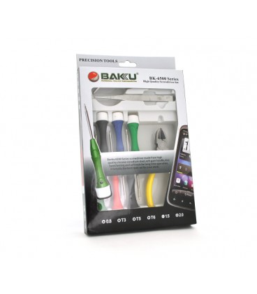 Набор инструментов BAKKU BK-6500 (Отвёртки: T1,5, T3, T5, T6, 'мерс'1.5, крест1.7, Пинцеты:прямой, изогнутый, бокорезы,Blister-b