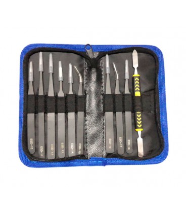Набор пинцетов в холдере 9 шт + лопатка , ESD 10-18