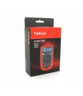 Мультиметр TOPLLA TM103. Измерения: V, A, Ω, ◻︎ (генератор сигналов 50 Гц). Функции: прозвонка, тест диодов. Габариты: 130×73.5×