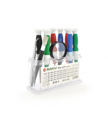 Набор инструментов BAKKU BK-625 (8 отверток, лопатка, скребок, ножницы), Box