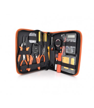 Набор монтажника 16 в 1 (JM-P15), JM-CT4-12, JM-CT4-3, Stripper, кусачки, индикатор, паяльник, пинцет, коннекторы, крона, сумка,