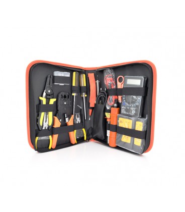 Набор монтажника 15 в 1 POSO (P15B), обжимной инструмент, Stripper, кусачки, индикатор, паяльник, пинцет, коннекторы, крона, сум