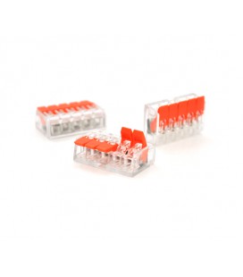 Клемма с нажимными зажимами 5-проводная аналог WAGO K221-415 для распределительных коробок, 5-pin, прозрачно-оранжевая