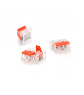 Клемма с нажимными зажимами 3-проводная WAGO K221-413 для распределительных коробок, 3-pin, прозрачно-оранжевая