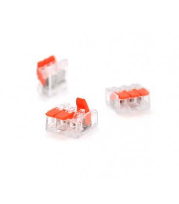 Клемма с нажимными зажимами 3-проводная WAGO K221-413 для распределительных коробок, 3-pin, прозрачно-оранжевая