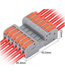 Клемма разъемная с нажимными зажимами 6-проводная DF-2604D, 6-pin, 250V, 32A, 0.2-4.0mm2, 34.3*43.5*15mm, серая