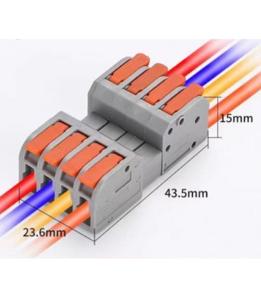 Клемма разъемная с нажимными зажимами 4-проводная DF-2604D, 4-pin, 250V, 32A, 0.2-4.0mm2, 23.6*43.5*15mm, серая