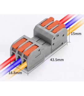 Клемма разъемная с нажимными зажимами 3-проводная DF-2604D, 3-pin, 250V, 32A, 0.2-4.0mm2, 18.8*43.5*15mm, серая