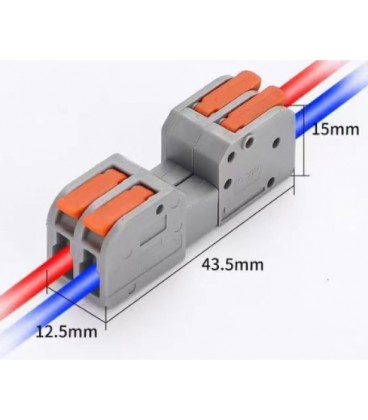 Клемма разъемная с нажимными зажимами 2-проводная DF-2604D, 2-pin, 250V, 32A, 0.2-4.0mm2, 12.5*43.5*15mm, серая