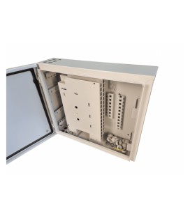 Оптобокс комутационный VAGOS PON(FTTH) 440х500x140 под адаптеры SC-32шт/LC-64шт, 8 вводов кабеля, 6 откидных кроссовых модуля