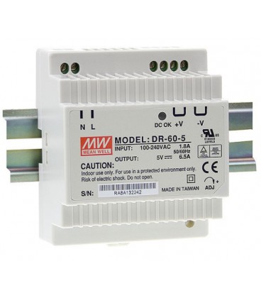 Источник питания Mean Well HDR-60-12 60Вт, 12В, 5А на Din-рейку