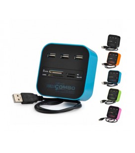 Хаб-кардридер универсальный CUB3, 3 порта, Blue/Black, Блистер