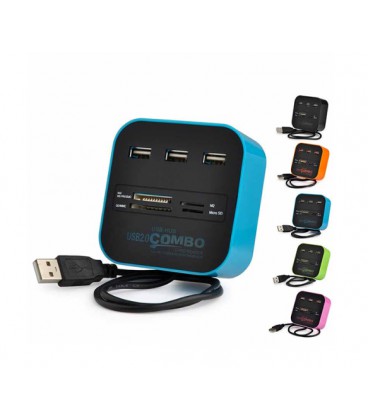 Хаб-кардридер универсальный CUB3, 3 порта, Blue/Black, Блистер
