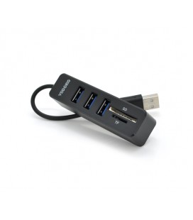 Хаб-кардридер универсальный VEGGIEG V-C303, USB2.0 5in1 card reader （SD+TF+3*USB), Black,Blister-Box