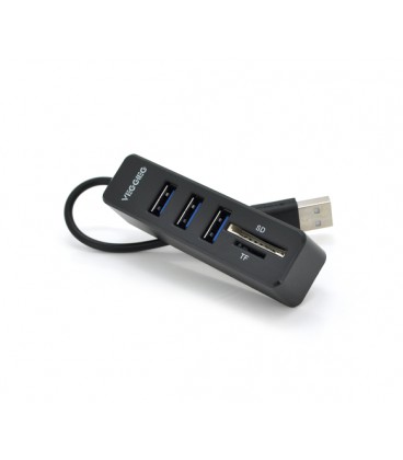 Хаб-кардридер универсальный VEGGIEG V-C303, USB2.0 5in1 card reader （SD+TF+3*USB), Black,Blister-Box