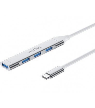 Хаб VEGGIEG V-K301 Type-С на USB 3.0/4 порта, 480Mbts, питание от USB, 0.15m, Silver, Box
