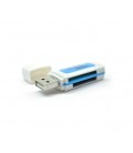 Кардридер универсальный 4в1 MERLION CRD-5VL TF/Micro SD, USB2.0, Blue, OEM Q1500