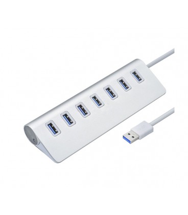Хаб USB 3.0 алюминиевый, 7 портов, 20 см, поддержка до 2TB, Blister