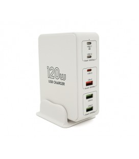 Зарядная станция V-818H мощностью 120W, Output: 3USB+3Type-C, DC:5V/3, 9V/3A,12V/3A, 20V/3.25A, White