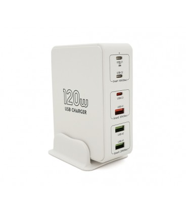 Зарядная станция V-818H мощностью 120W, Output: 3USB+3Type-C, DC:5V/3, 9V/3A,12V/3A, 20V/3.25A, White