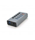 Хаб USB 3.0, 4 порта USB 3.0 + 1 порт QC3.0, с переключателями на каждый порт, DC5V3A, Black, BOX