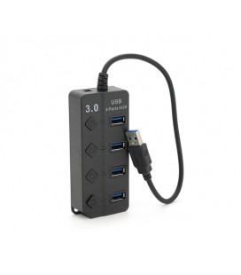 Хаб USB 3.0 4 порта, Black, 5Gb/s питание от USB, с кнопкой LED/Blue на каждый порт, Blister