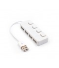 Хаб USB 2.0 4 порта, White, 480Mbts питание от USB, с кнопкой LED/Blue на каждый порт, Blister Q100