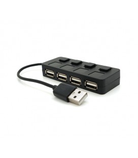 Хаб USB 2.0 4 порта, Black, 480Mbts питание от USB, с кнопкой LED/Blue на каждый порт, Blister Q100