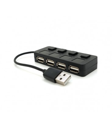 Хаб USB 2.0 4 порта, Black, 480Mbts питание от USB, с кнопкой LED/Blue на каждый порт, Blister Q100