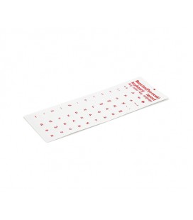 Наклейки на клавиатуру прозрачные с красными буквами Рус. Q100