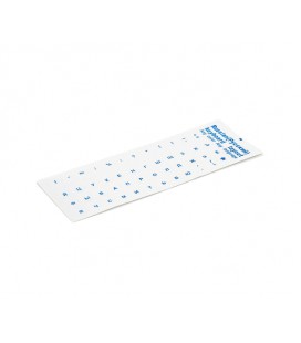 Наклейки на клавиатуру прозрачные с синими буквами Рус. Q100