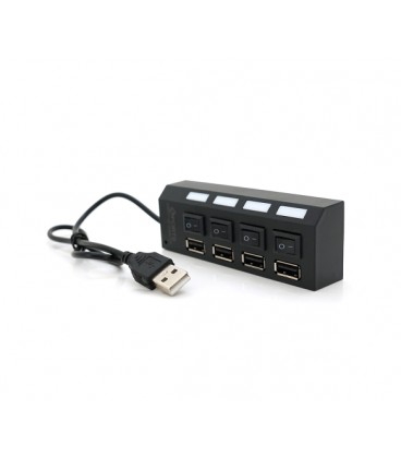 Хаб USB 2.0 4 порта с переключателями на каждый порт, Black, 480Mbts High Speed, поддержка до 0,5ТВ, питание от USB, Blister Q10