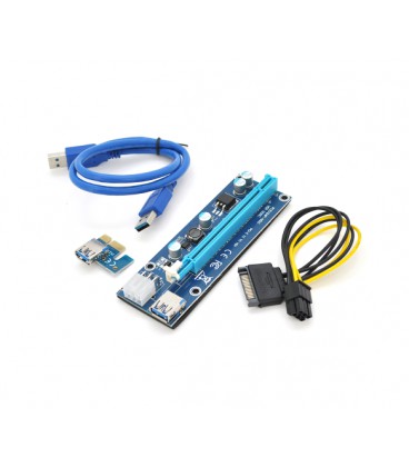 Riser PCI-EX, x1&gt,x16, 6-pin, SATA&gt,6Pin, USB 3.0 AM-AM 0,6 м (синий) , конденсаторы 270, Пакет