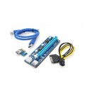 Riser PCI-EX, x1&gt,x16, 6-pin, SATA&gt,6Pin, USB 3.0 AM-AM 0,6 м (синий) , конденсаторы 270, Пакет
