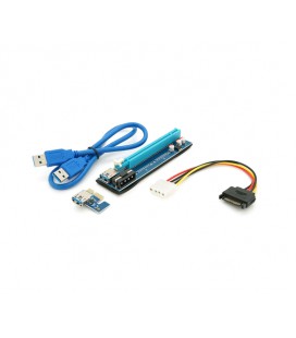 Riser PCI-EX, x1&gt,x16, 4-pin MOLEX, SATA&gt,4Pin, USB 3.0 AM-AM 0,6 м (синий), конденсаторы PS 100 16V, Пакет