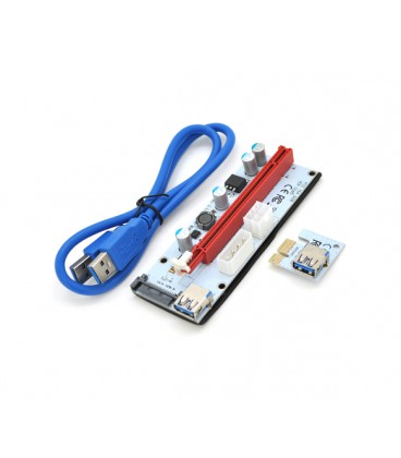 Riser PCI-EX, x1&gt,x16, 4-pin/6-pin/Sata, USB 3.0 AM-AM 0,6 м (синий), конденсаторы 270, White/Red, Пакет