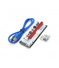 Riser PCI-EX, x1&gt,x16, 4-pin/6-pin/Sata, USB 3.0 AM-AM 0,6 м (синий), конденсаторы 270, White/Red, Пакет