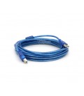Кабель USB 2.0 RITAR AM/BM, 5.0m, 1 феррит, прозрачный синий
