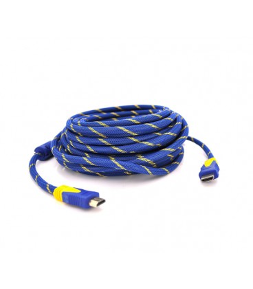 Кабель HDMI-HDMI 15m, v1.4, OD-8.0mm, 2 фильтра, оплетка, круглый Blue/Gold, коннектор Blue/Gold, (Пакет) Q25