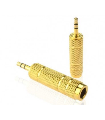 Переходник Jack 3.5 (папа)/Jack 6.3 (мама) Stereo, Gold, металл,Q100