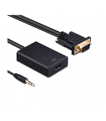 Конвертер VGA to HDTV Adapter + Audio, Black, Full HD 1080P, Blister